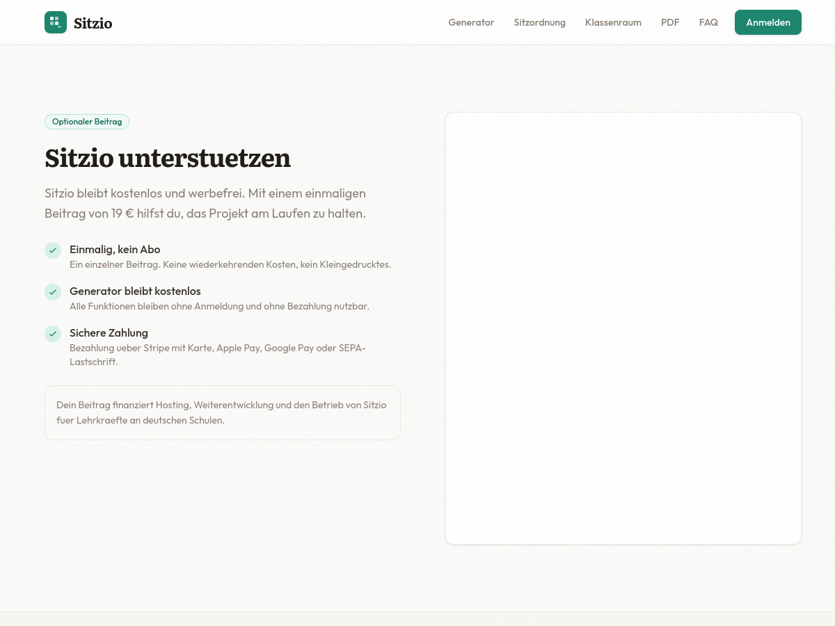 Screenshot of Sitizio support page
