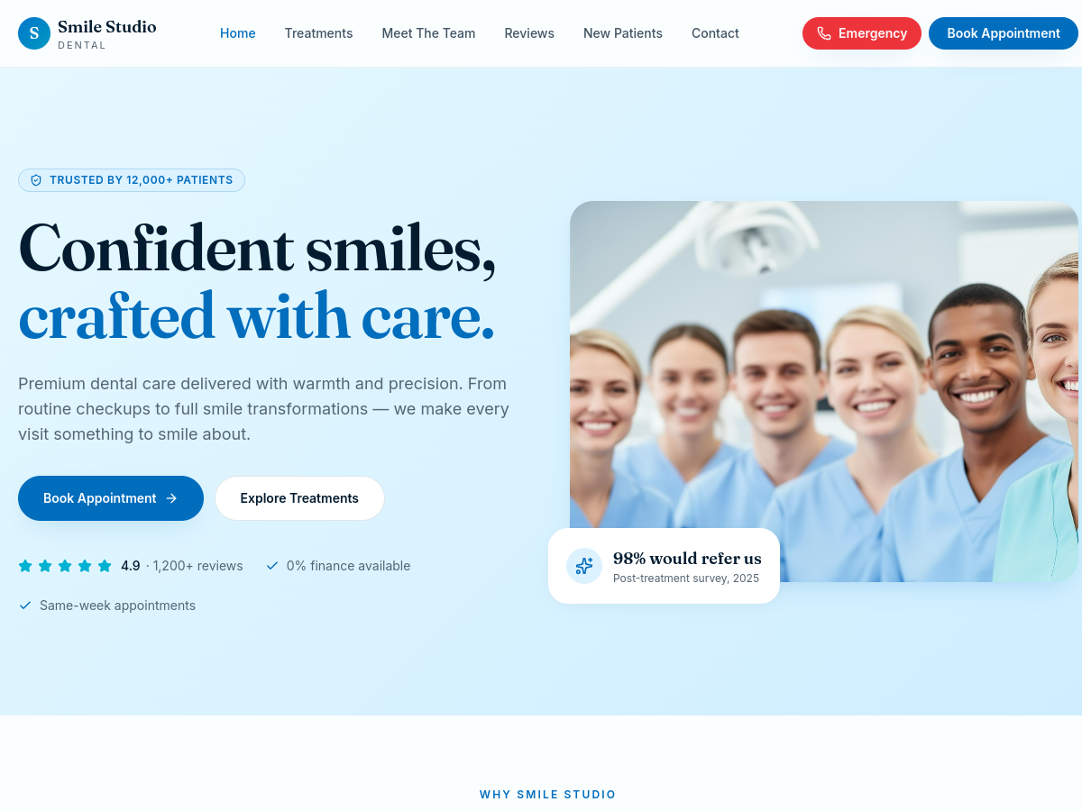 Smile Studio Dental website preview