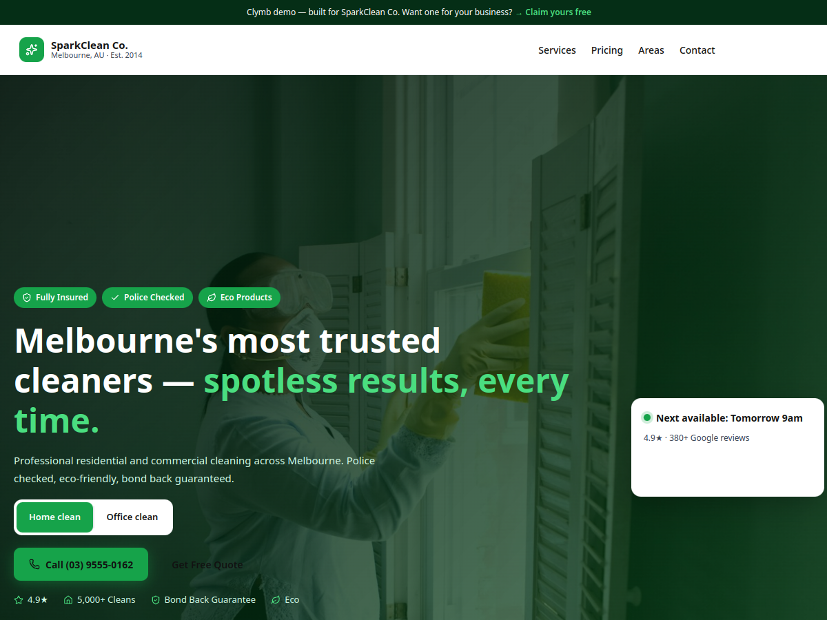 SparkClean website preview