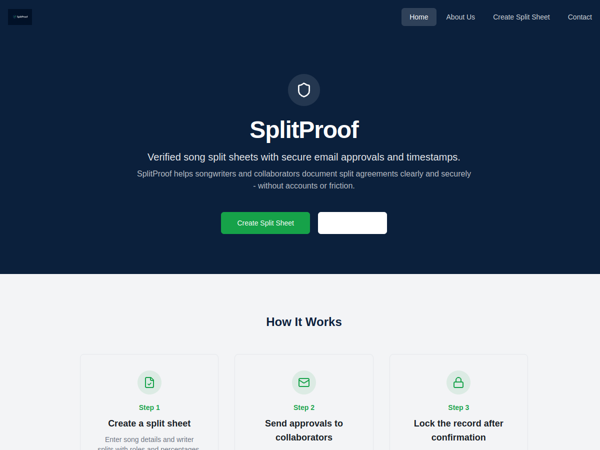 SplitProof website preview