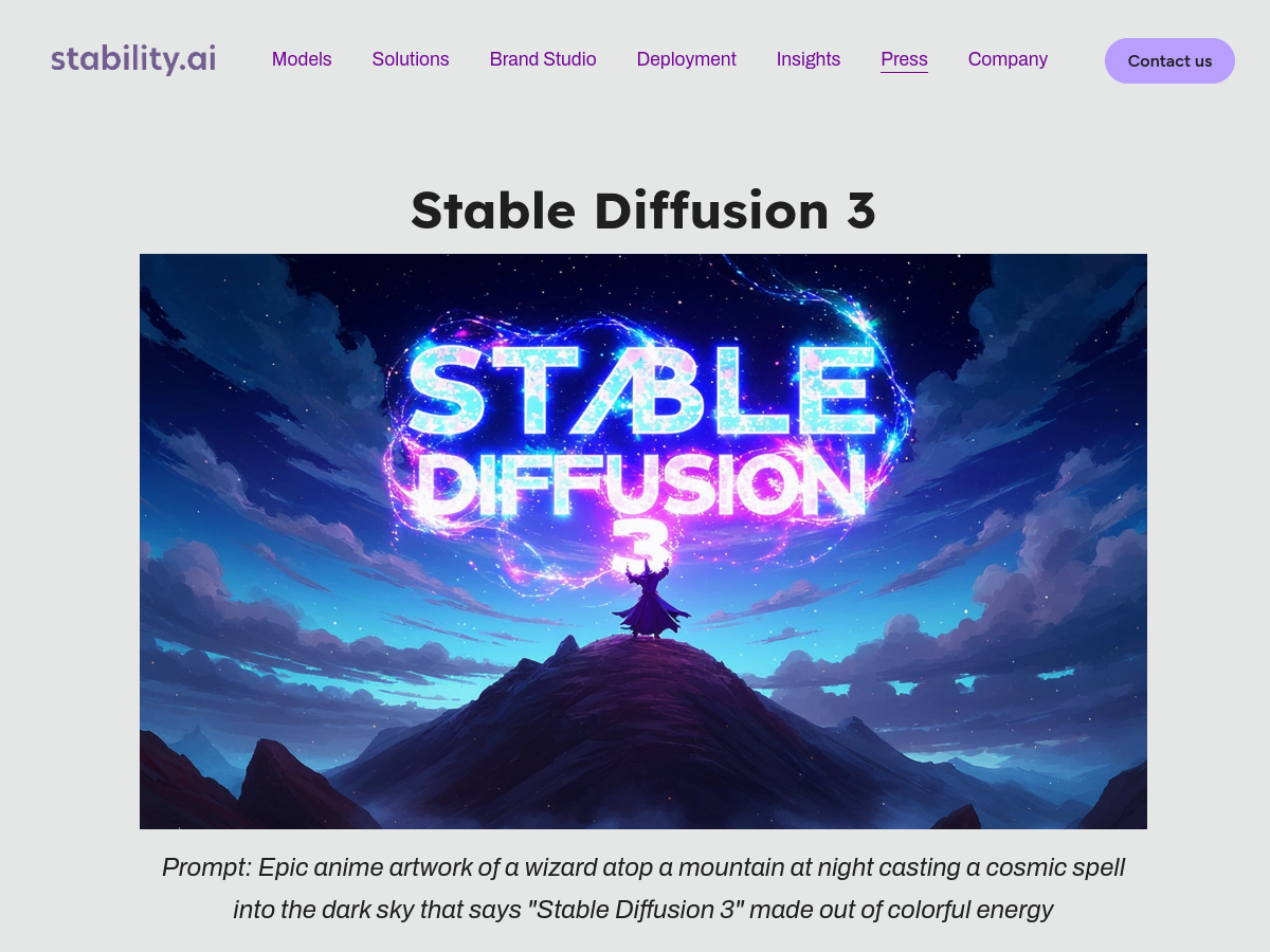 Stable Diffusion example page screenshot