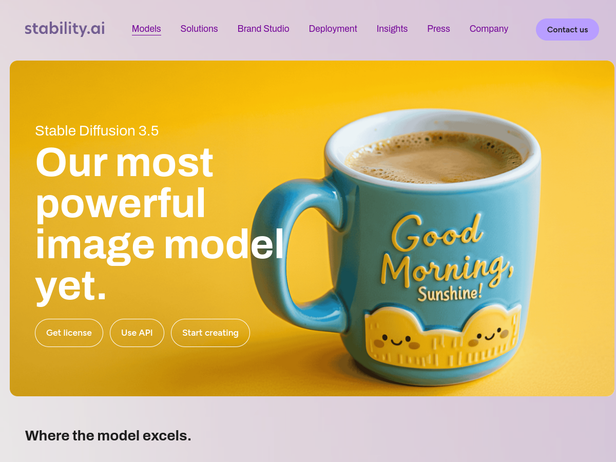 Stability AI official stable image page screenshot