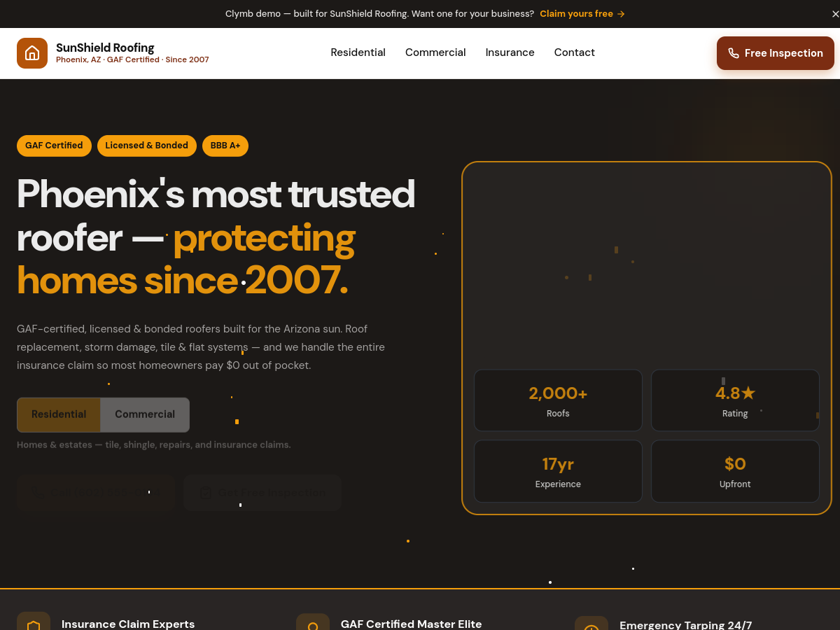 SunShield Roofing website preview