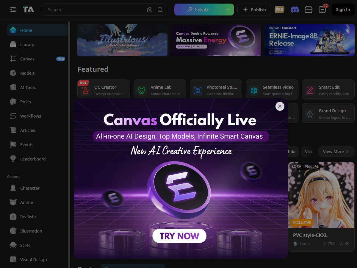Tensor.Art example page screenshot