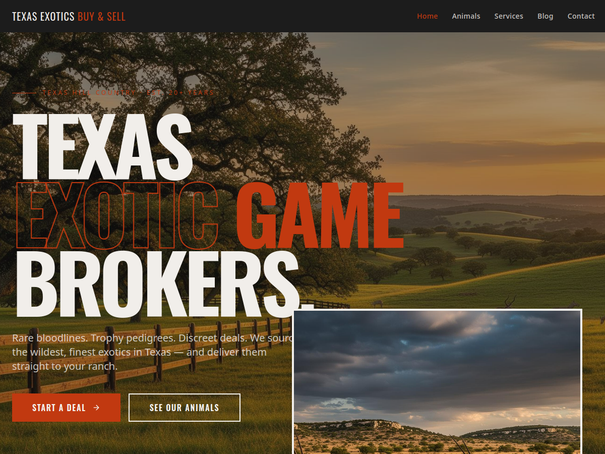 Texas Exotics Buy & Sell website screenshot