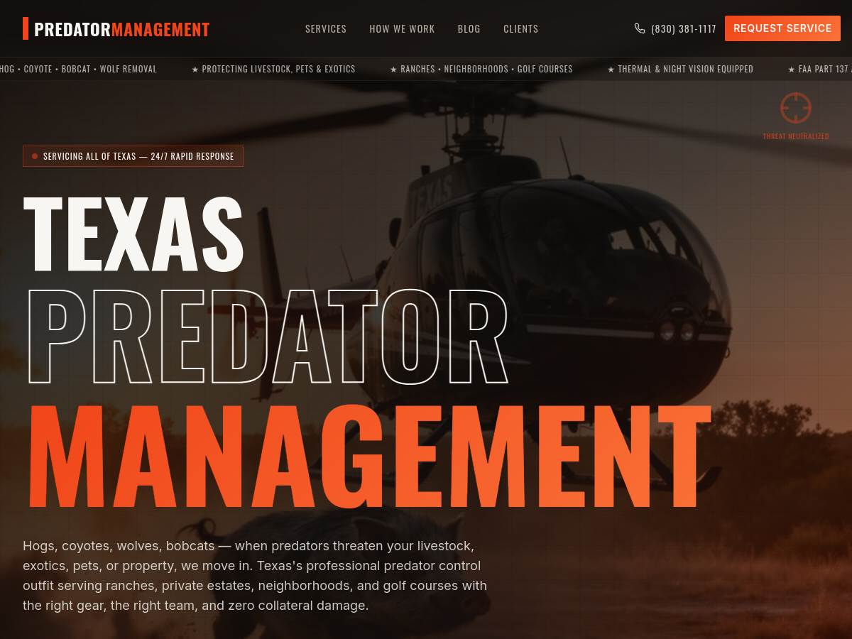 Texas Predator Management website screenshot