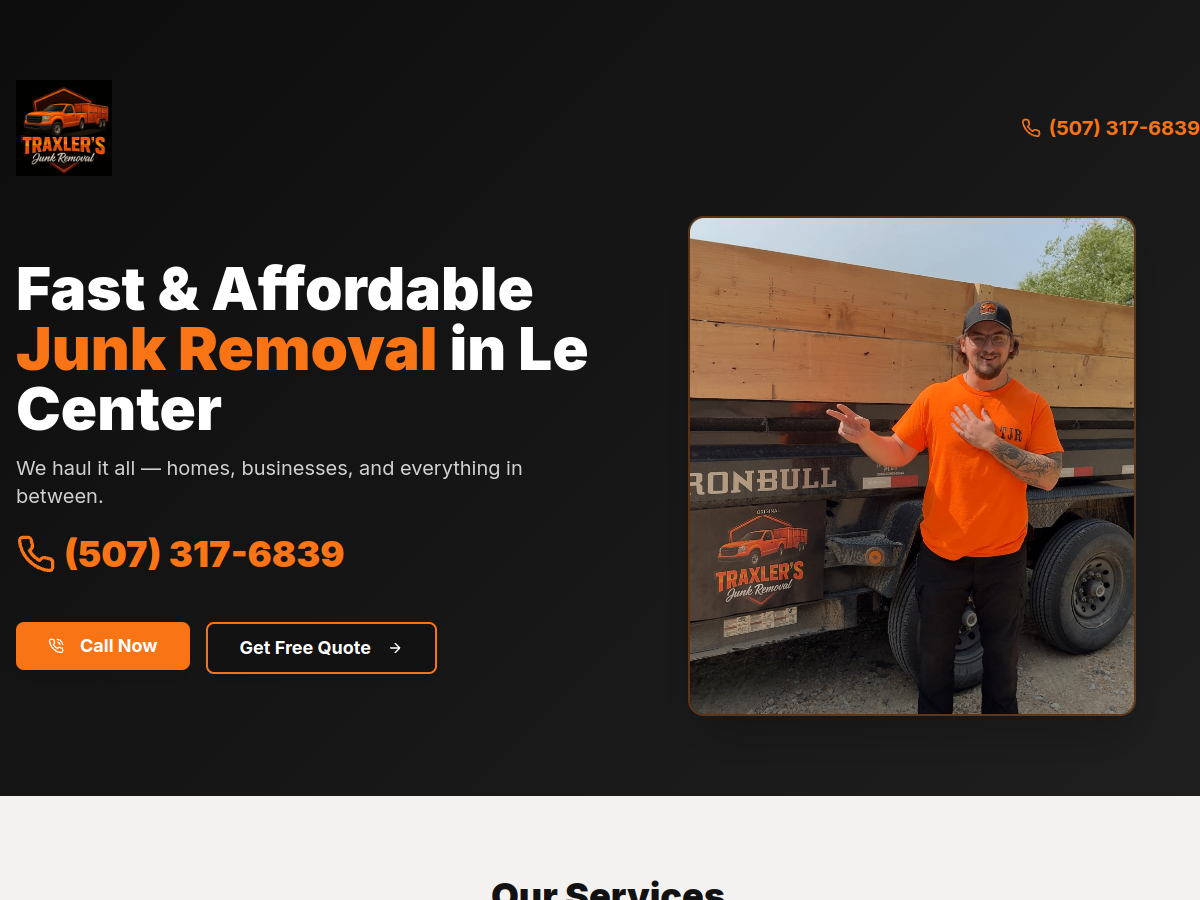 Traxler's Junk Removal website preview