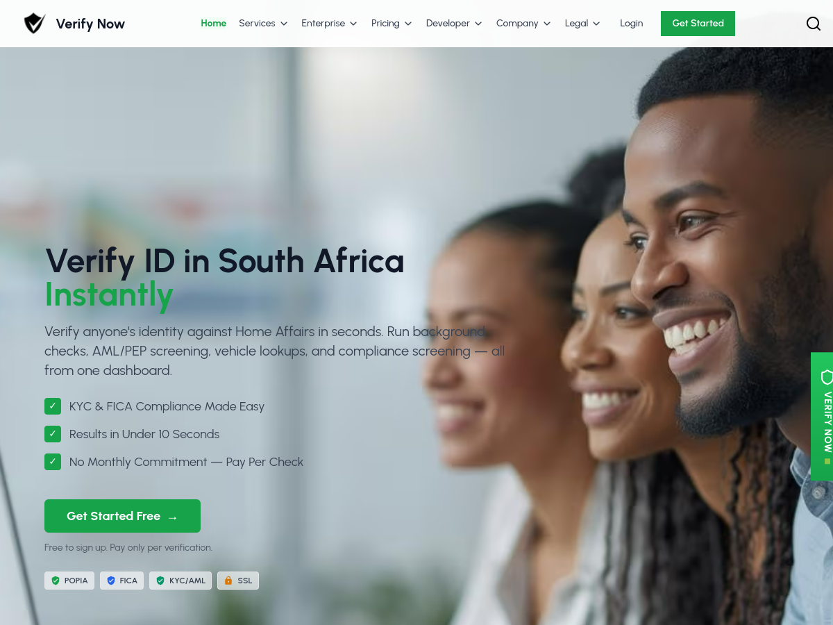 VerifyNow - Identity Verification website screenshot