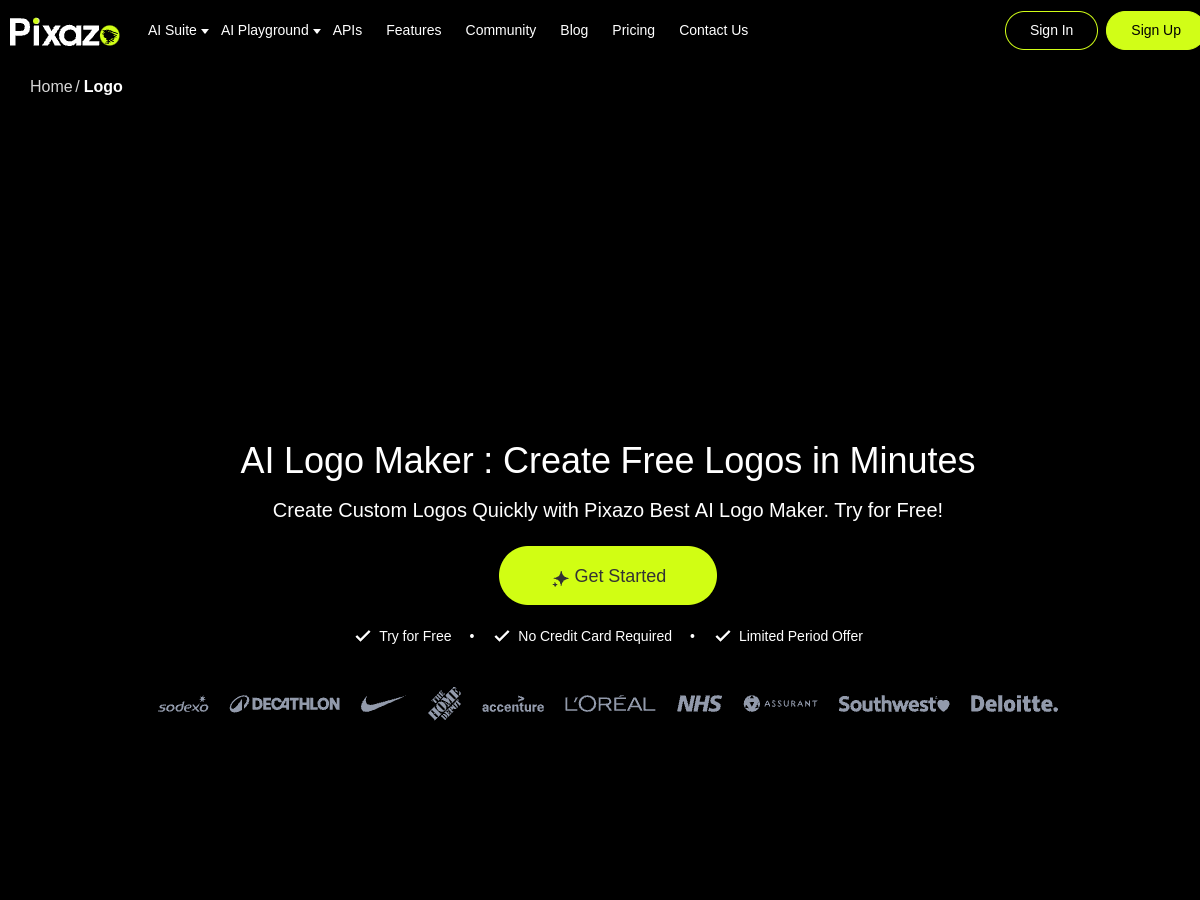 AppyPie Logo Maker example page screenshot