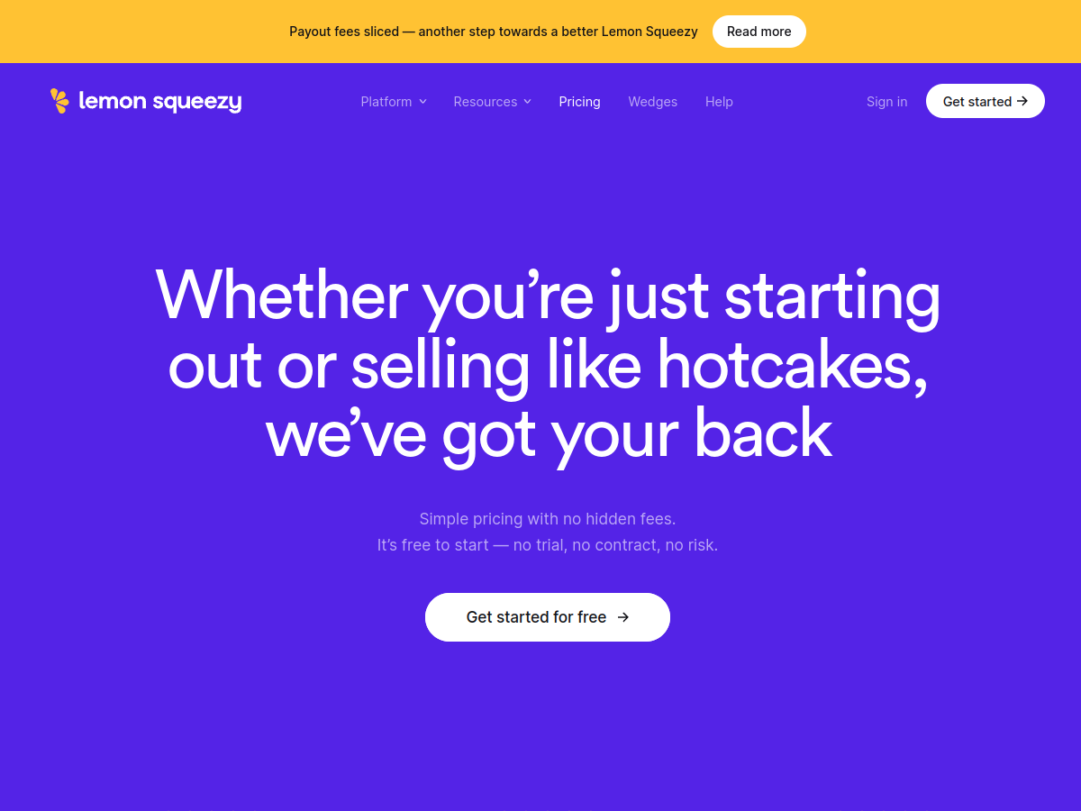 Lemon Squeezy pricing page screenshot