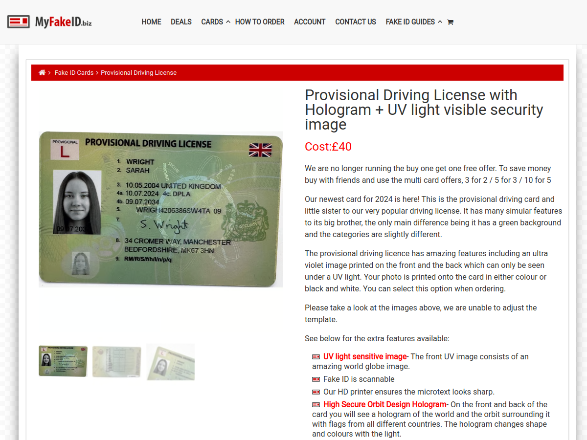 Screenshot of www.myfakeid.biz