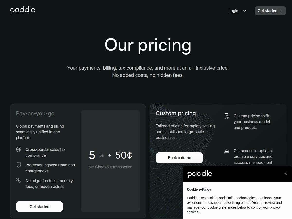 Paddle pricing page screenshot