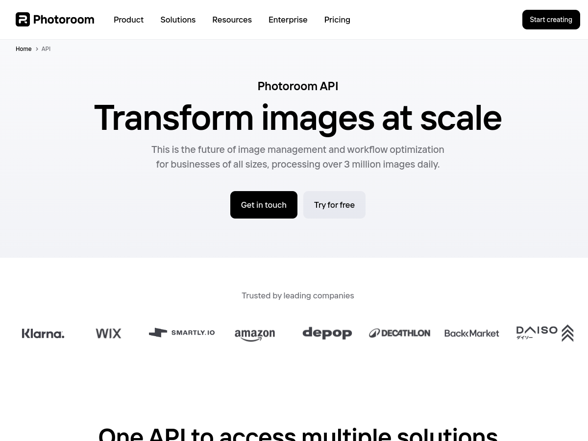 Photoroom API example page screenshot