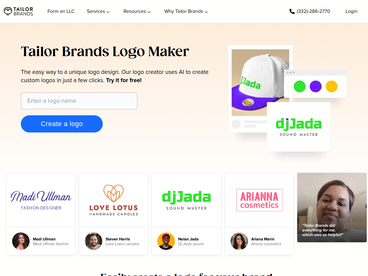 Tailor Brands example page screenshot