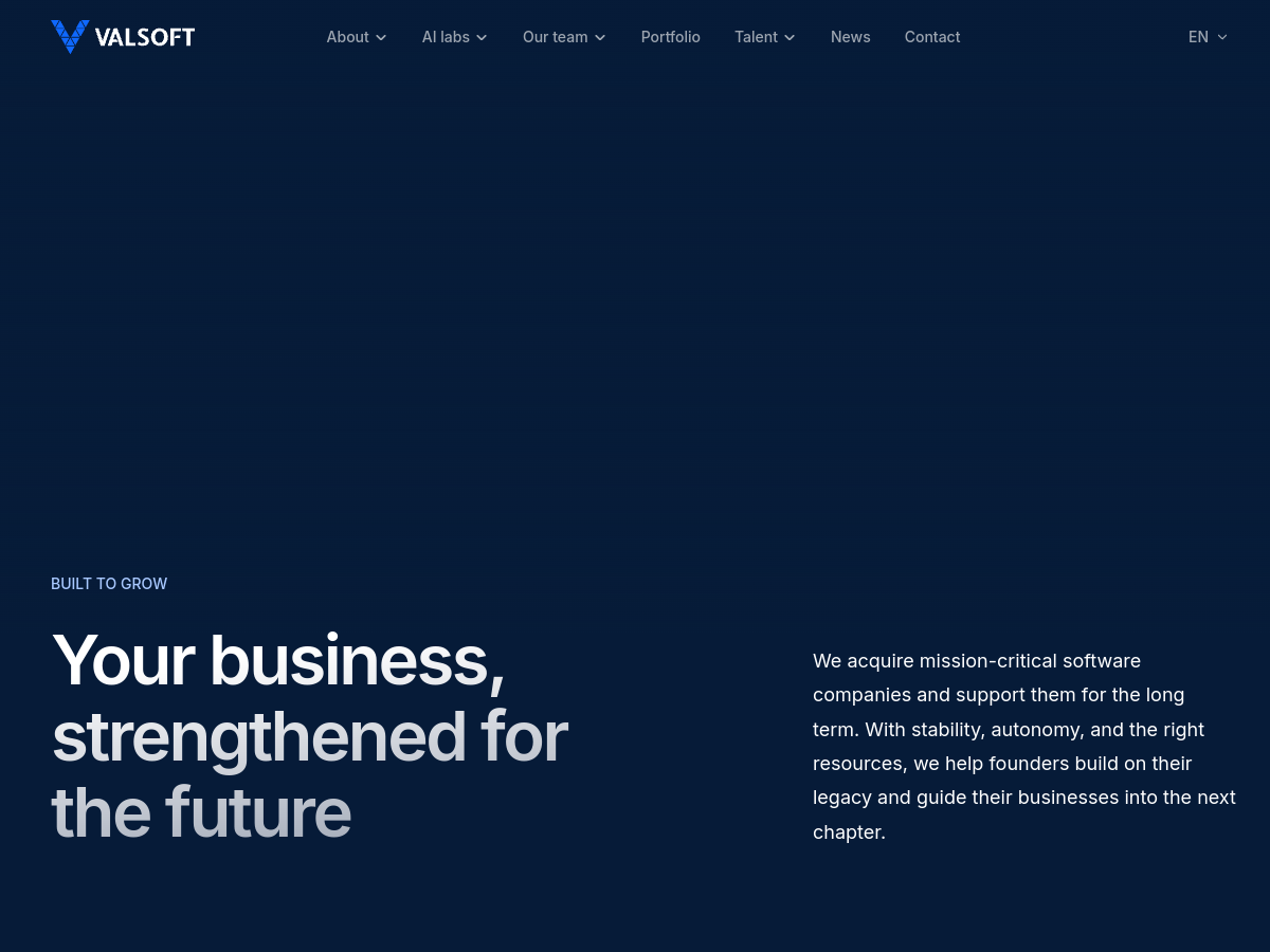 Valsoft homepage screenshot