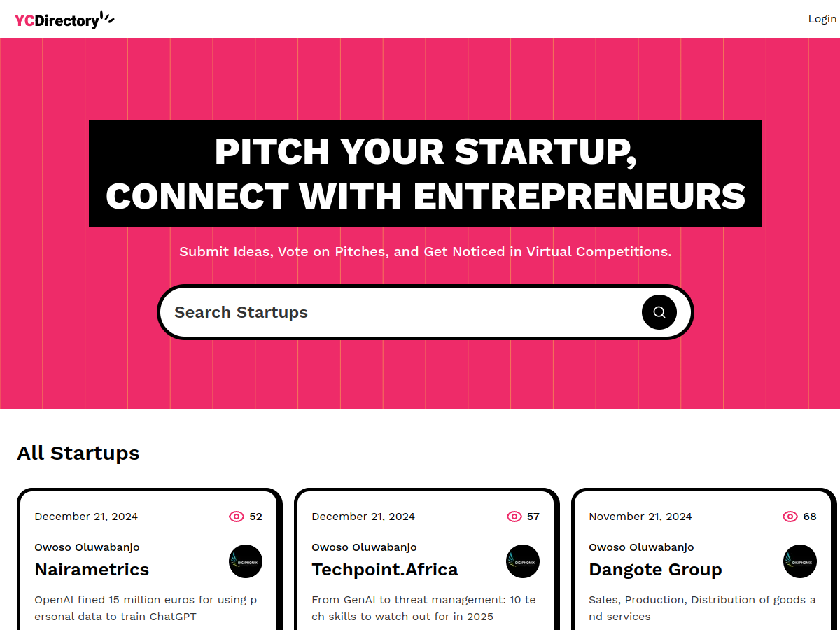 YC Directory – Startup pitch platform