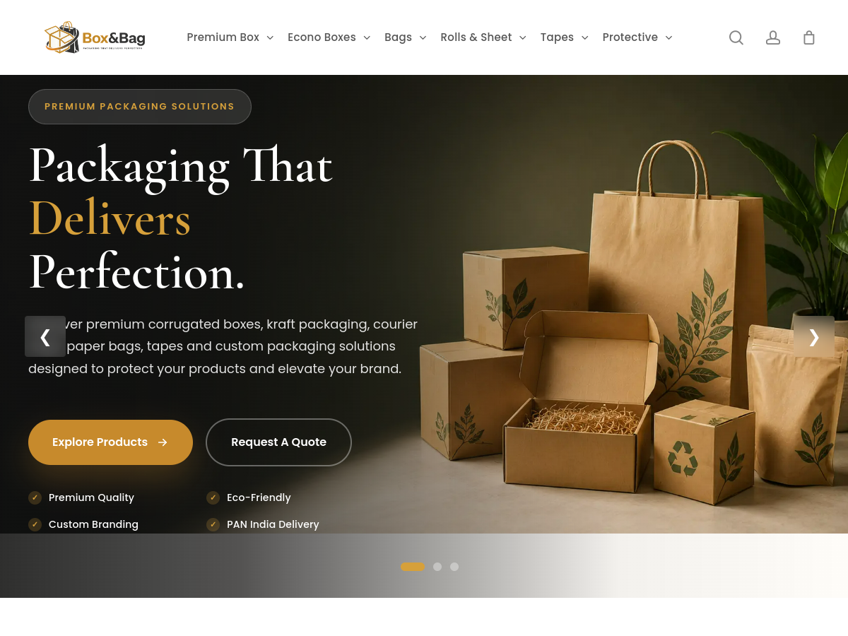 Live website screenshot of Buy Box N Bag