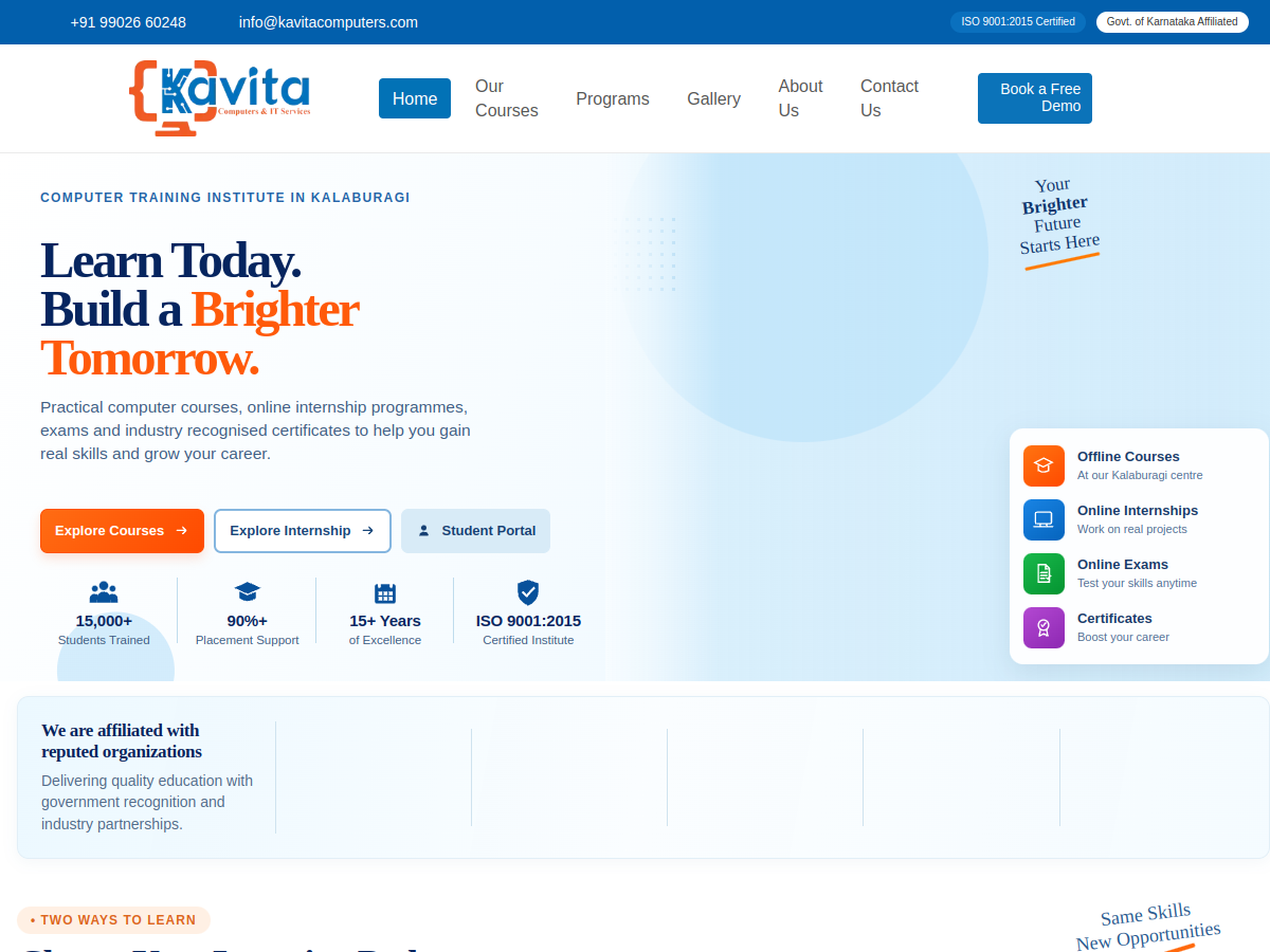 Live website screenshot of Kavita Computers