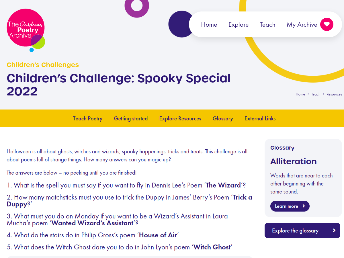 Preview of Children’s Poetry Archive — Spooky Special Challenge