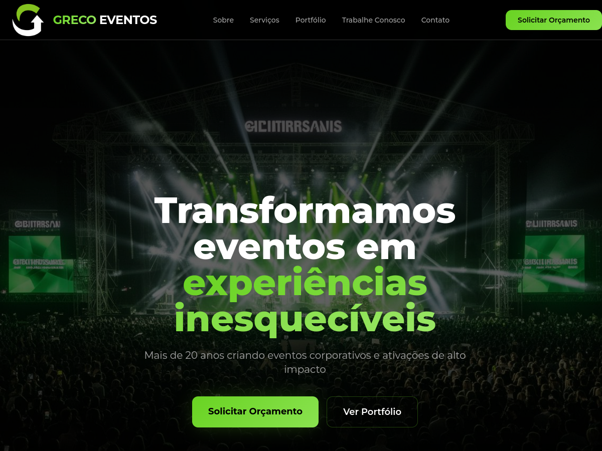 Landing page do projeto Greco Eventos