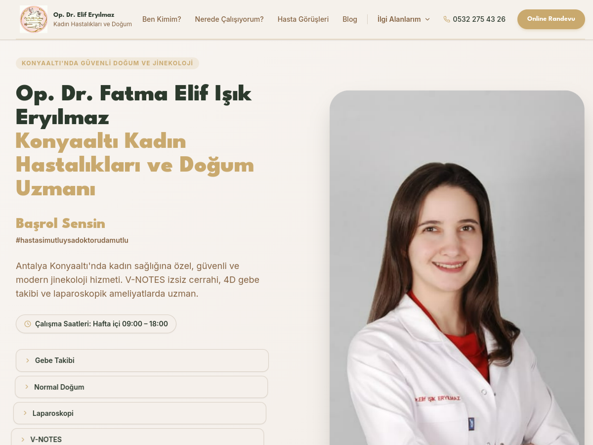 Dr. Elif Eryılmaz web sitesi ön izlemesi