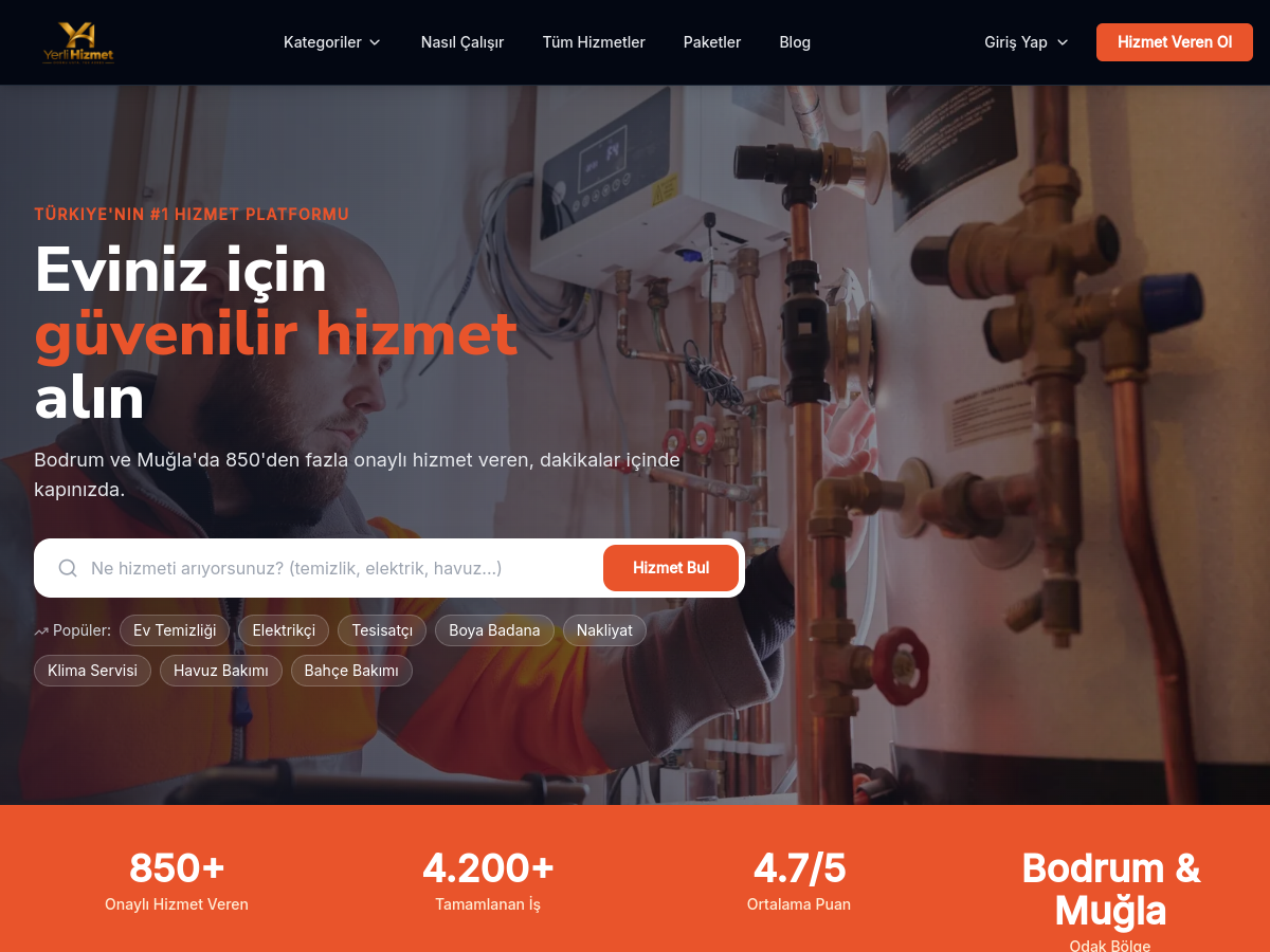 Yerli Hizmet web sitesi ön izlemesi
