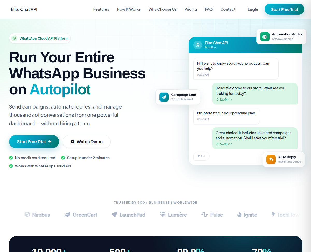 EliteChat API website preview