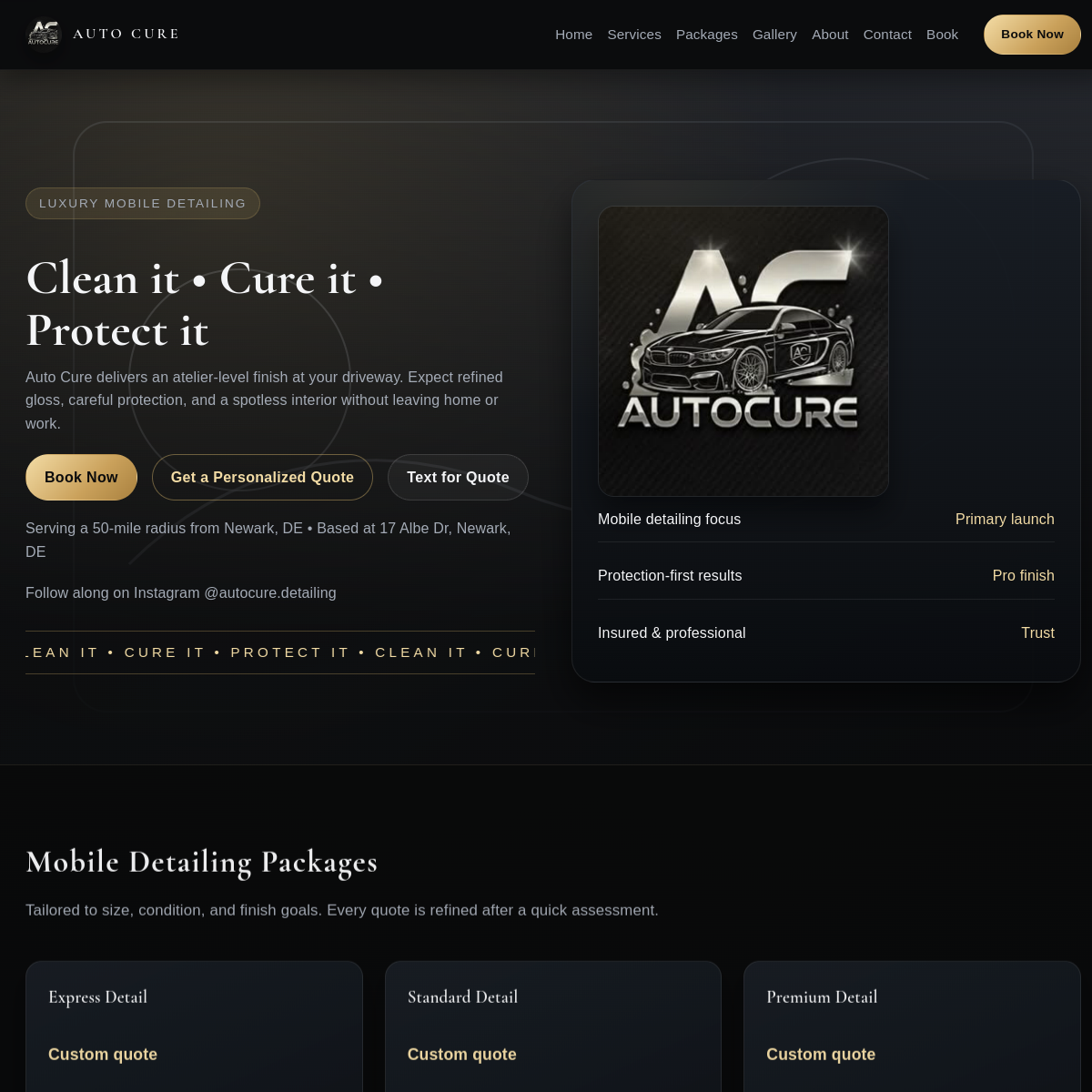 Auto Cure Detailing homepage preview