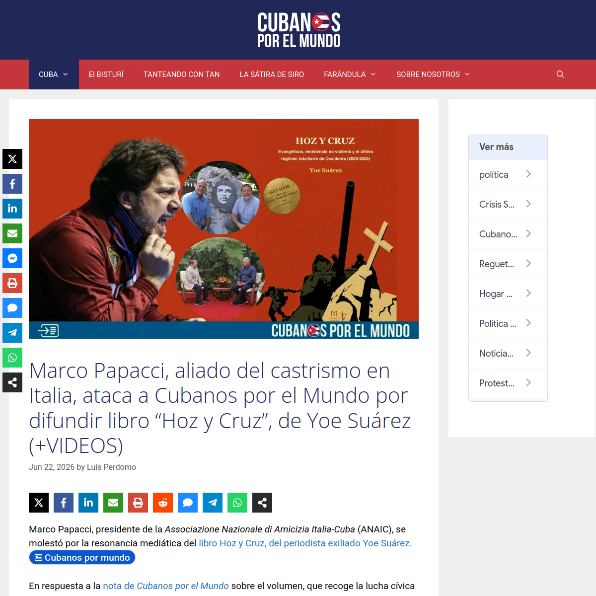 Marco Papacci ataca a Cubanos por el Mundo