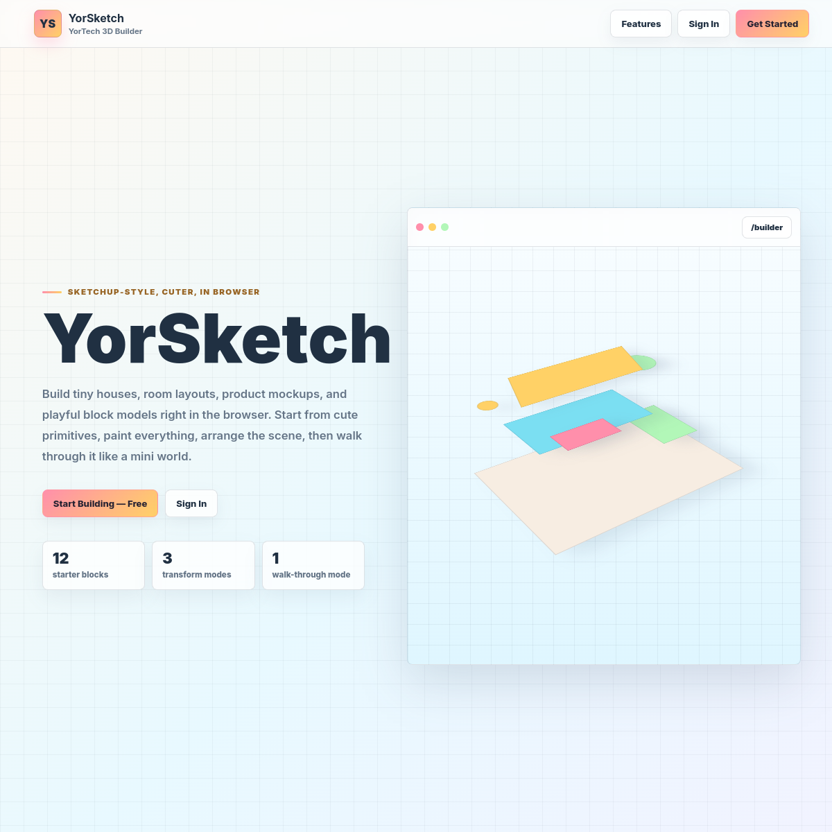 Free Browser 3D Builder — Design Houses, Rooms & Block Models Online screenshot