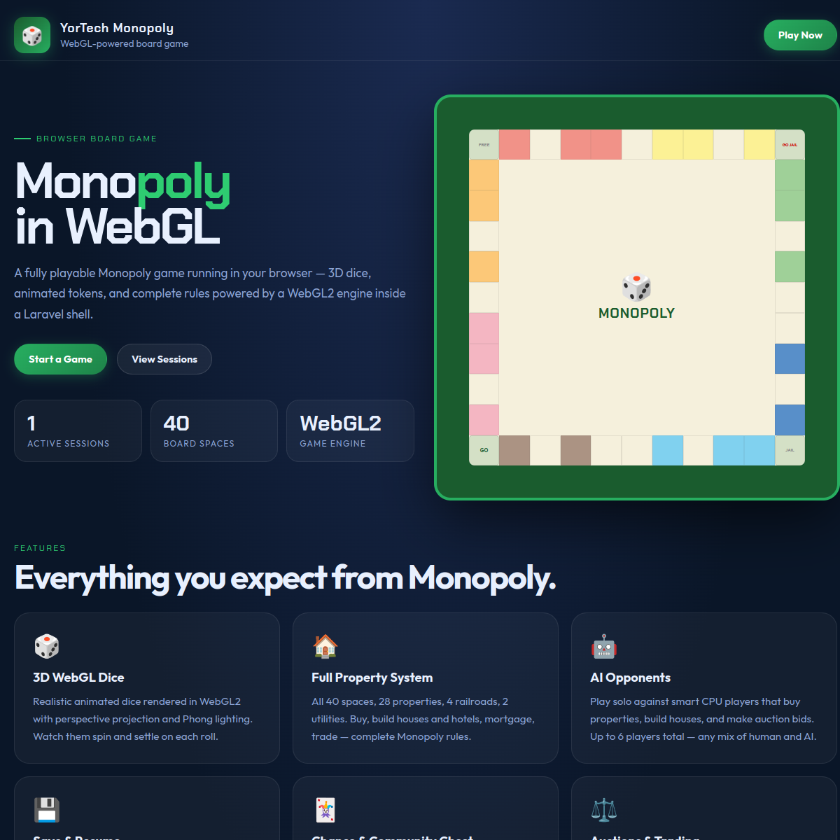 Free Online Monopoly Game — Play in Browser with AI Opponents & 3D Dice screenshot