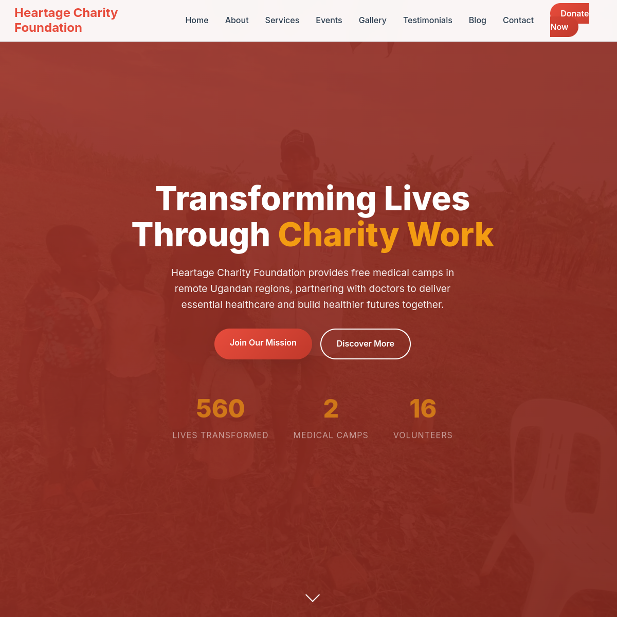 Website preview of Heartage Charity Foundation