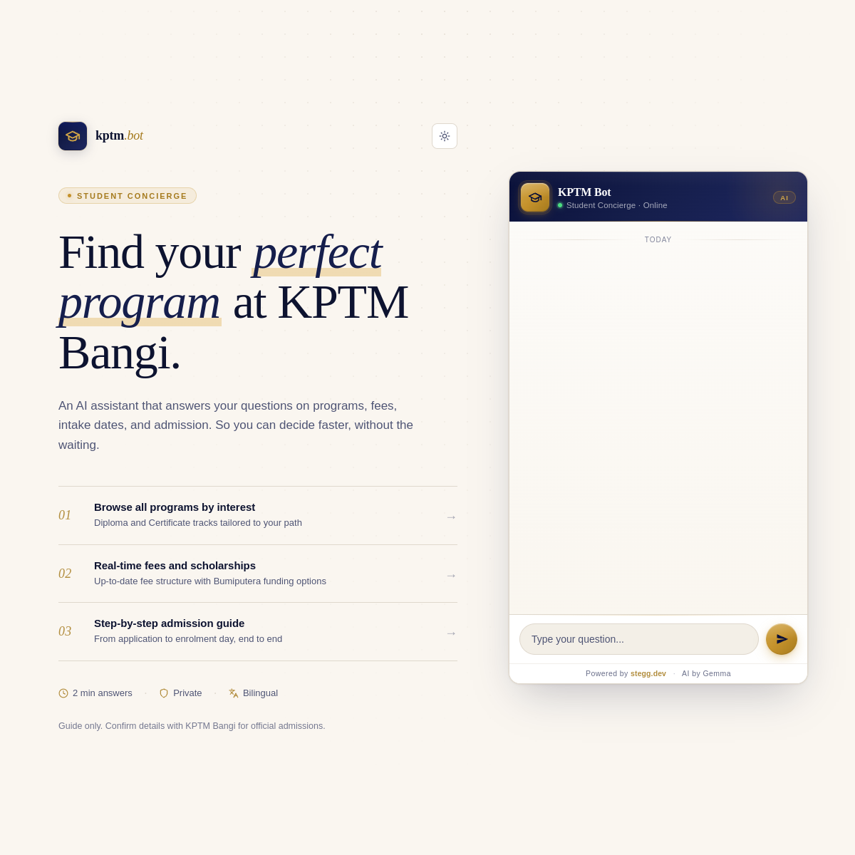 KPTM Chatbot live site screenshot