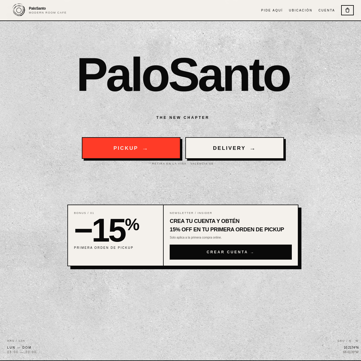 Captura de palosanto.cafe