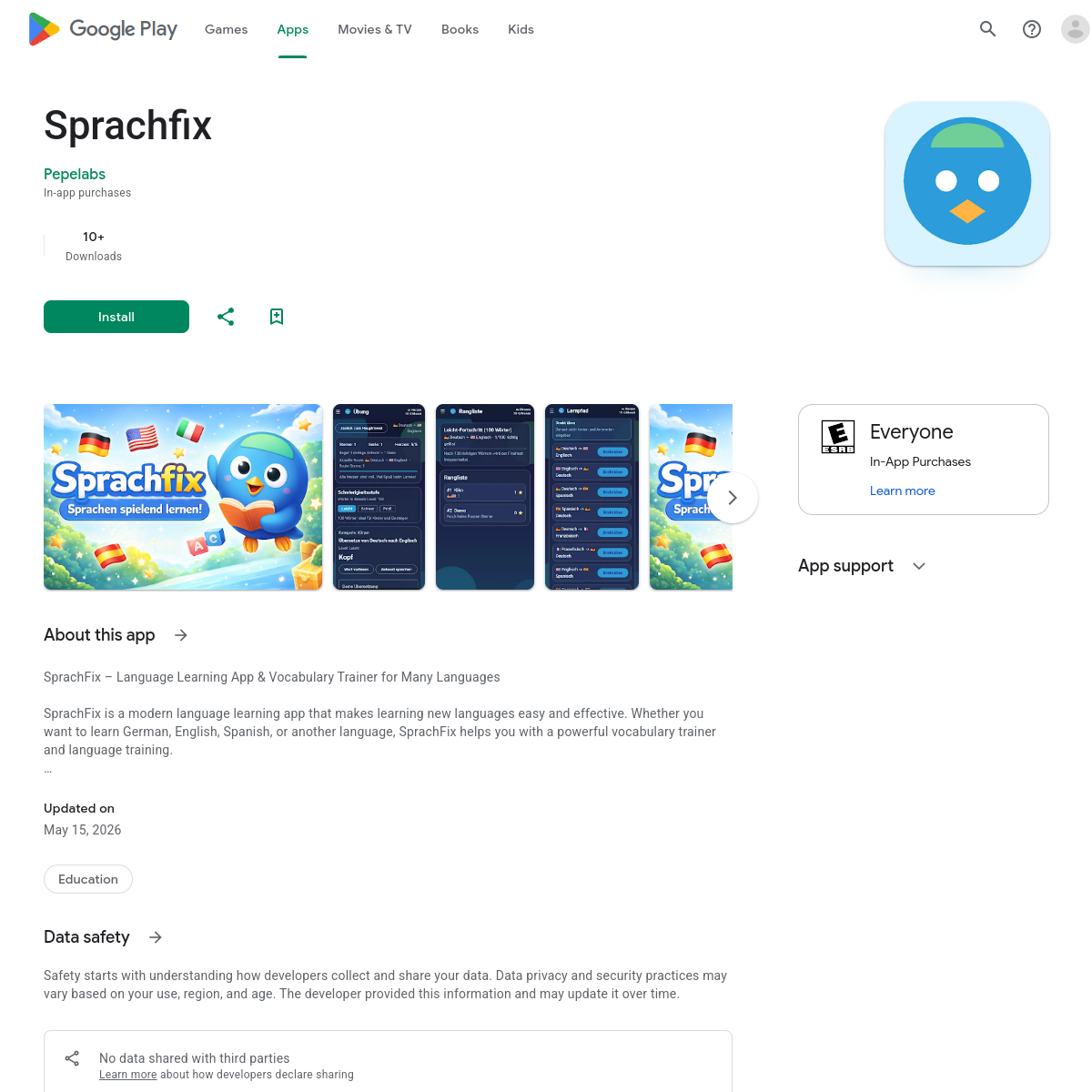 Vorschau SprachFix im Play Store