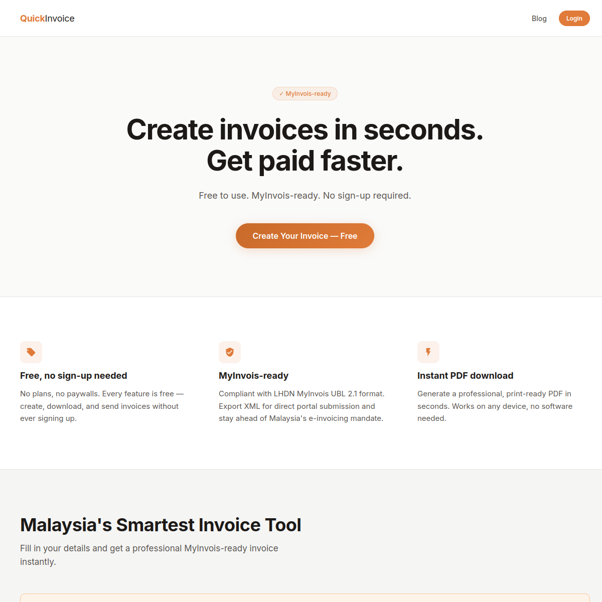 QuickInvoice live site screenshot