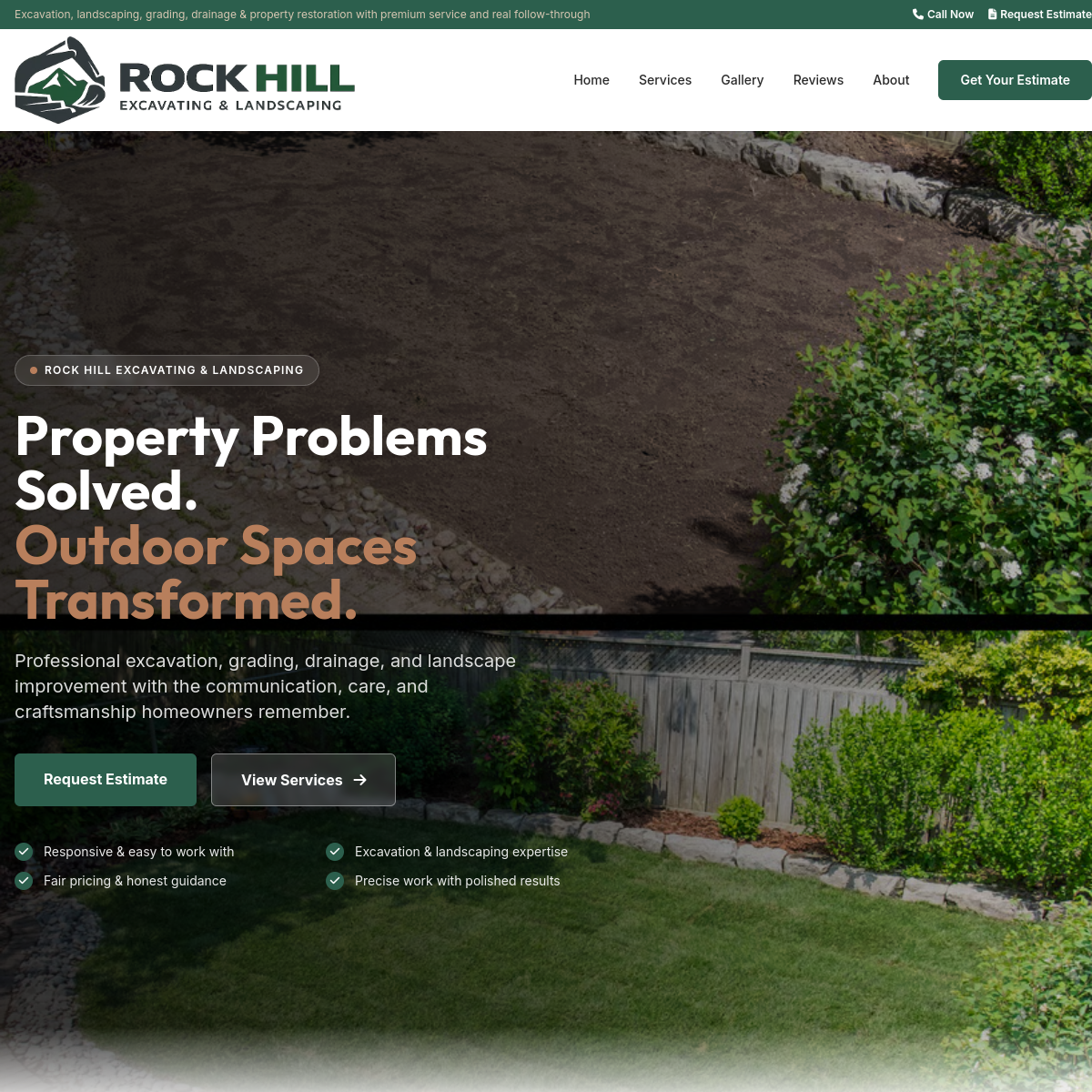 Rock Hill Excavating and Landscaping website screenshot