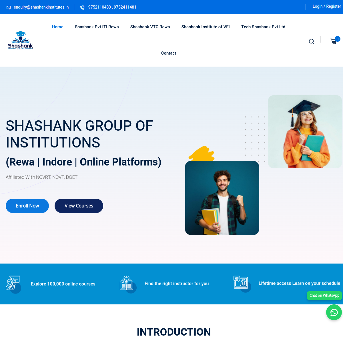 Shashank Institutes website screenshot