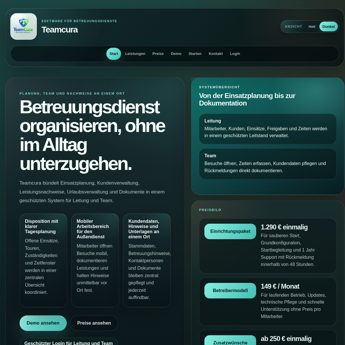 Vorschau Teamcura Website