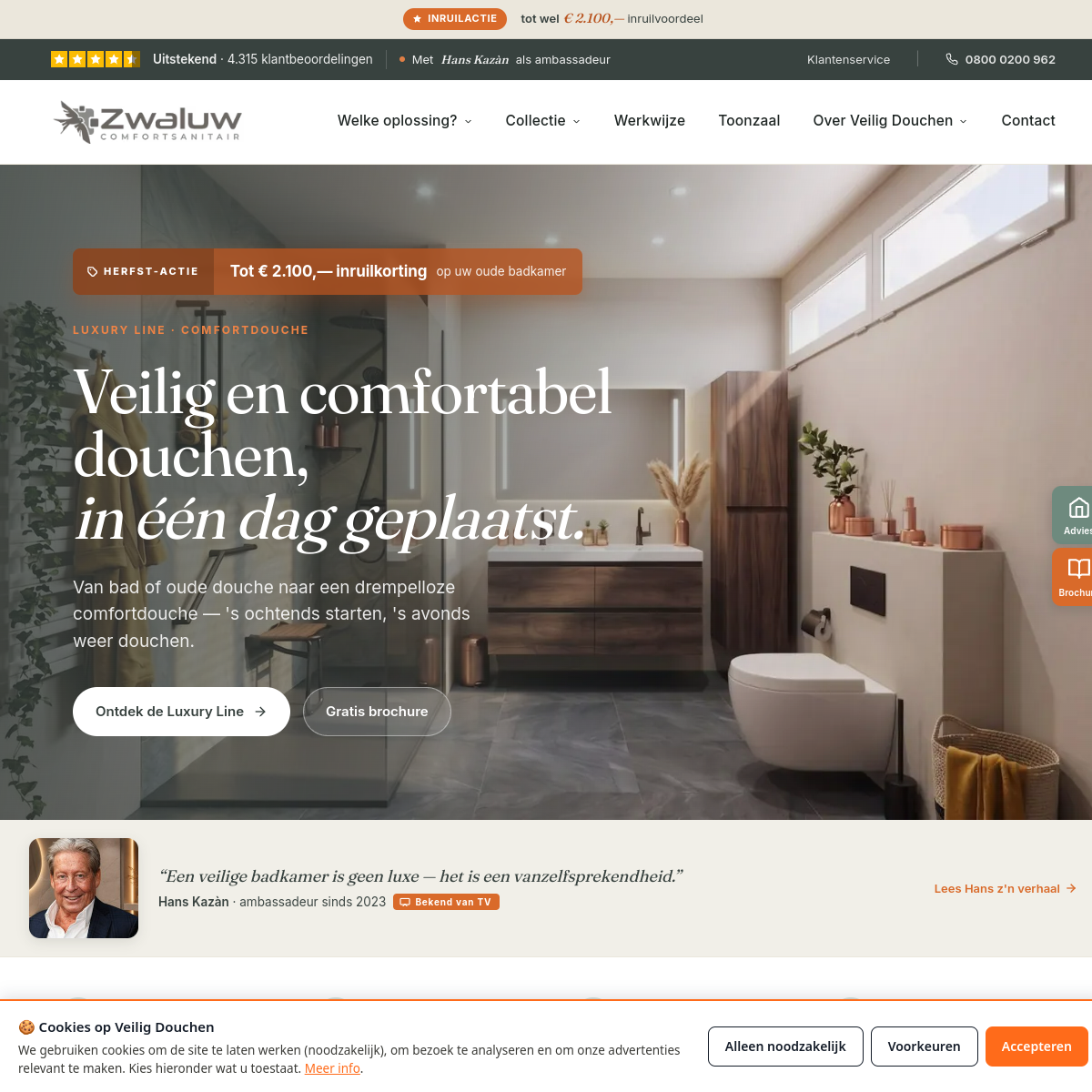 Voorbeeld van de website veiligdouchen.nl