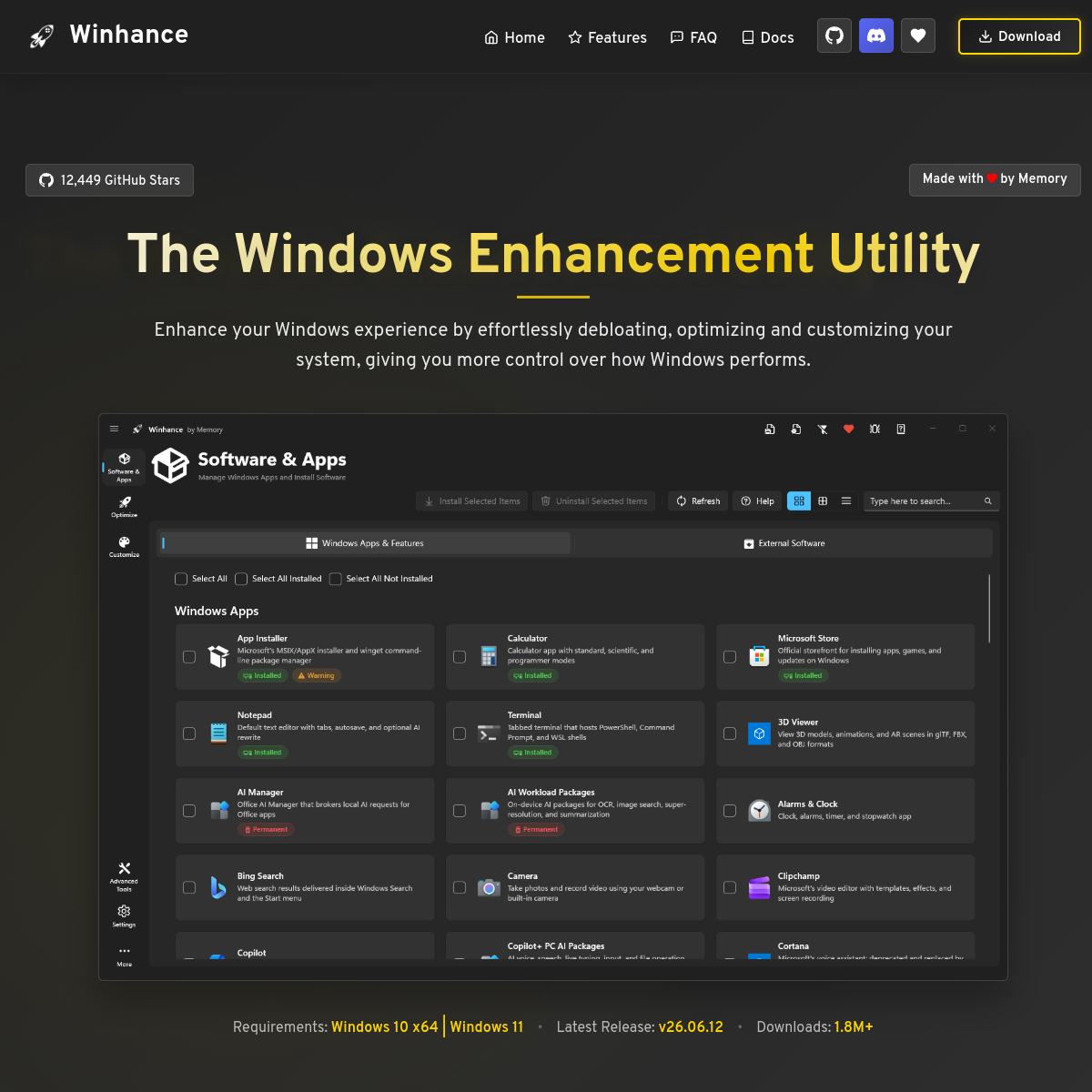 Winhance Website Preview