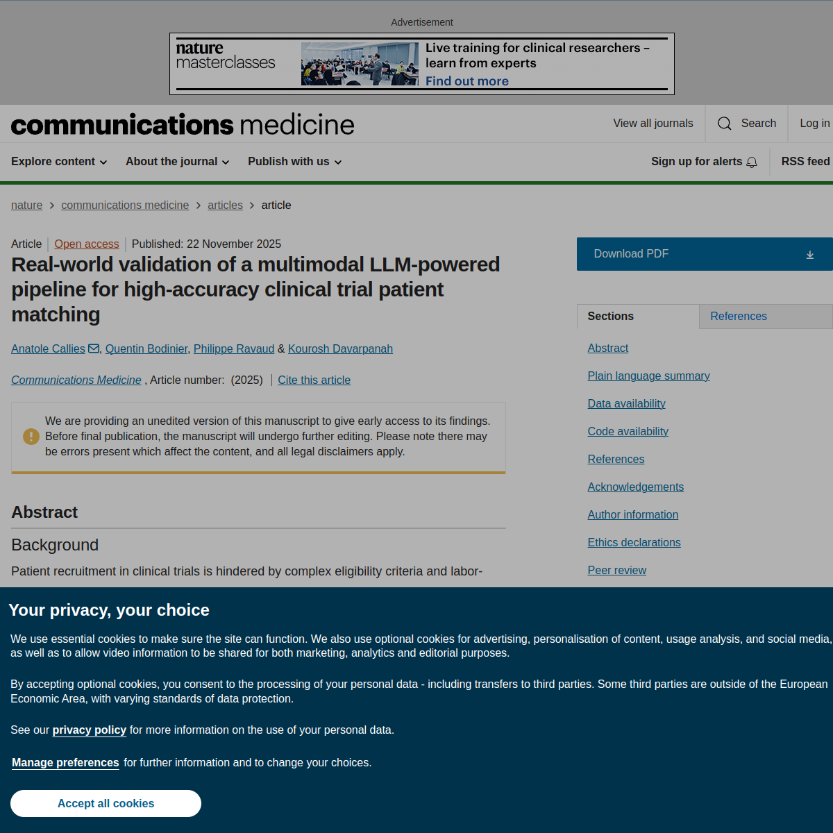 AI-Powered Patient-Trial Matching Pipeline Validated in Real-World Healthcare