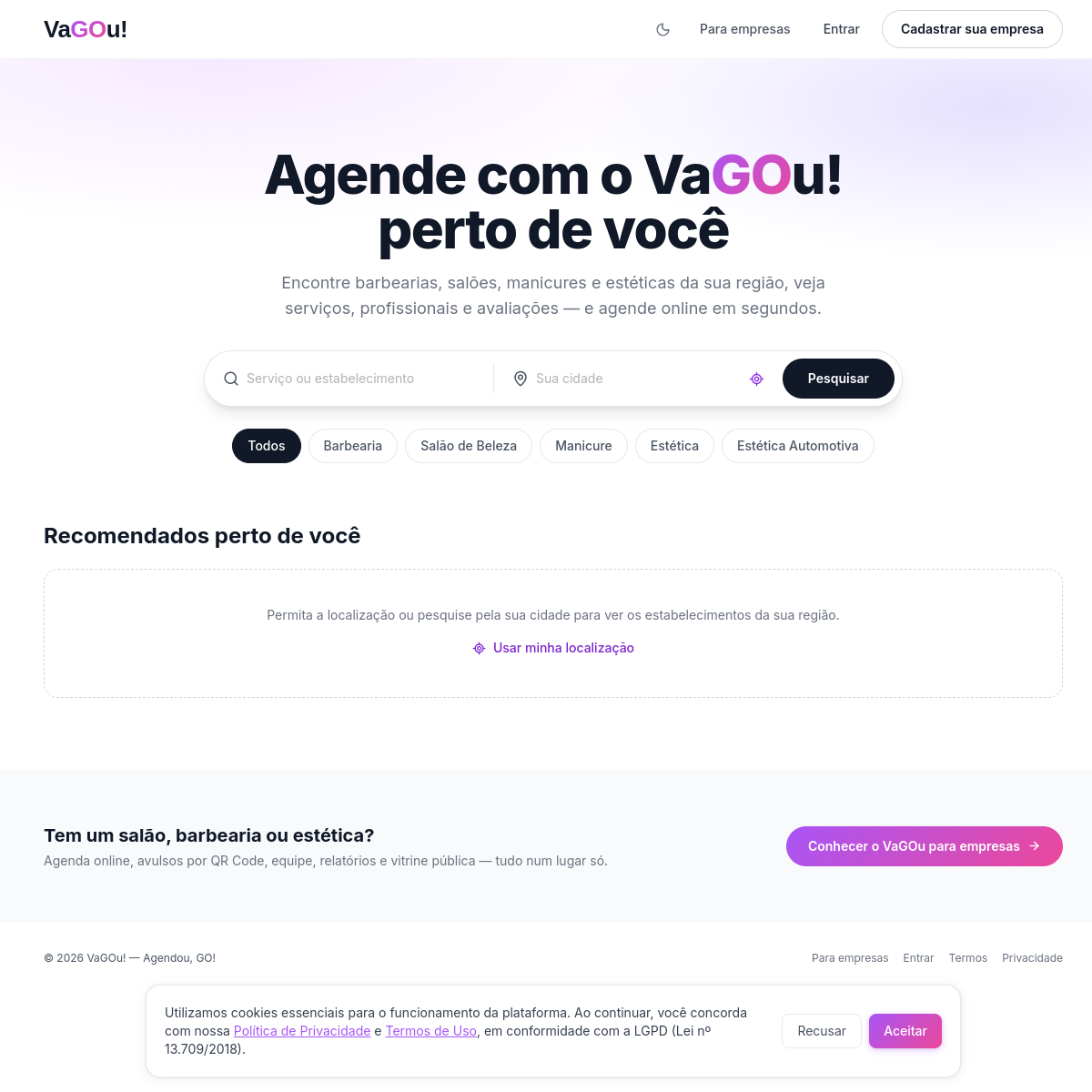 Site VaGou! (SaaS de agendamento para salões e barbearias)