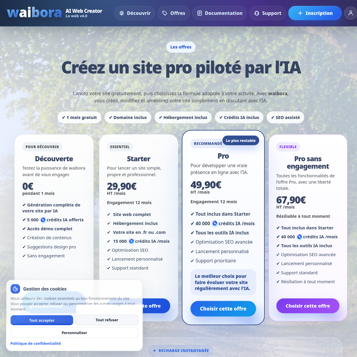 Présentation des offres et abonnements Waibora
