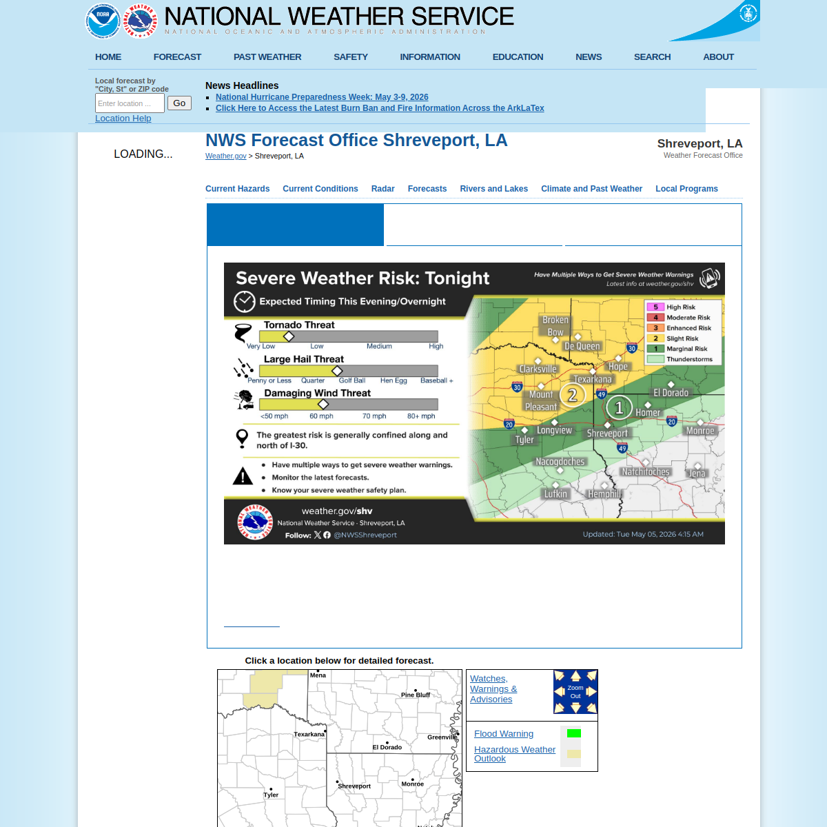 Preview of NWS Shreveport (SHV) website