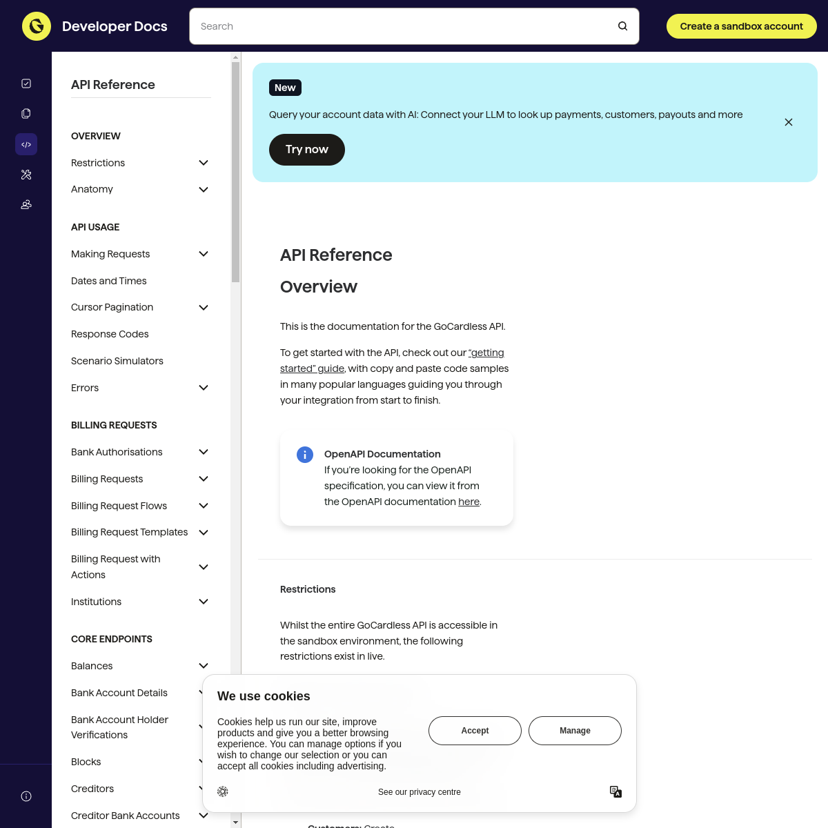 Screenshot of developer.gocardless.com