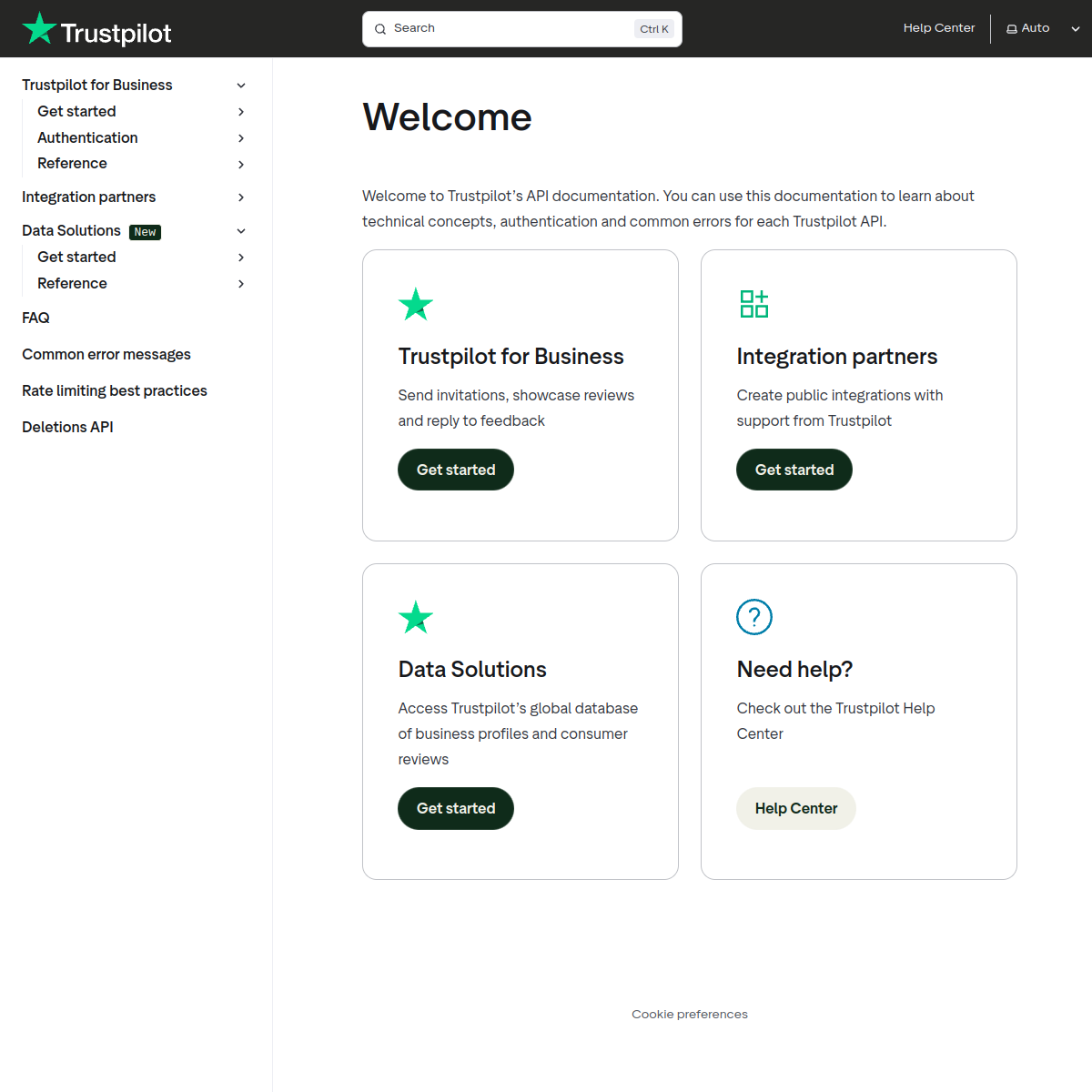 Screenshot of developers.trustpilot.com