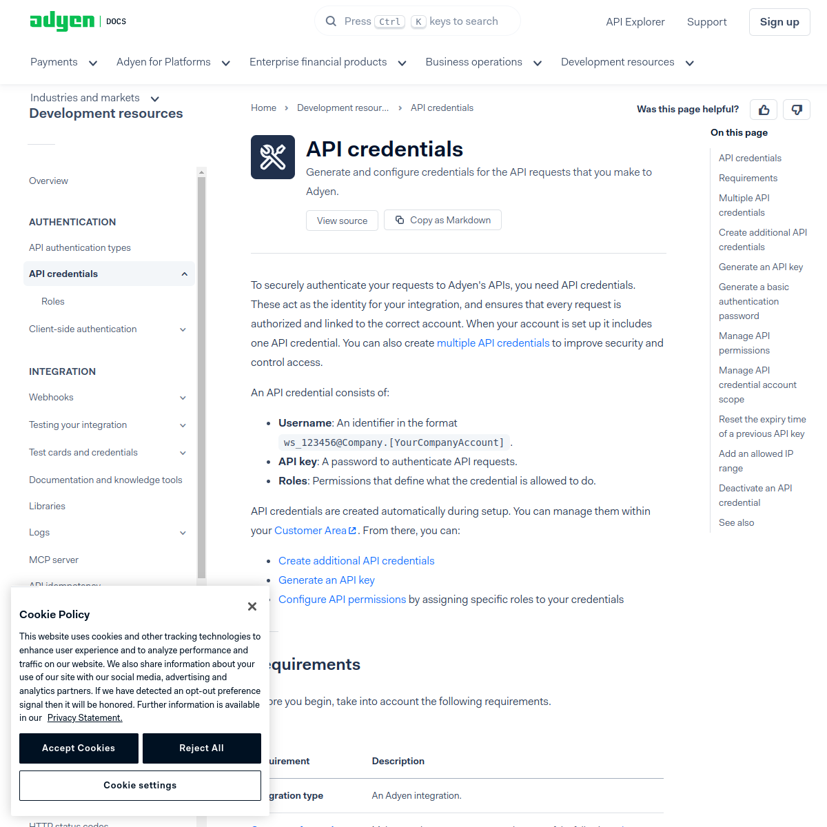 Screenshot of docs.adyen.com