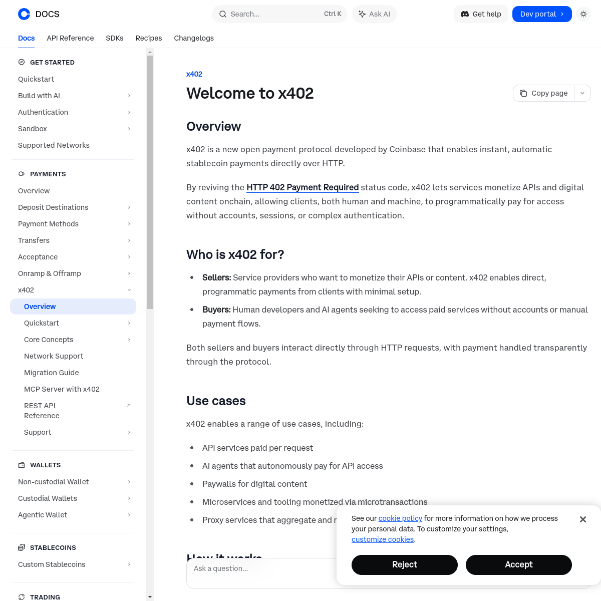 Screenshot of docs.cdp.coinbase.com