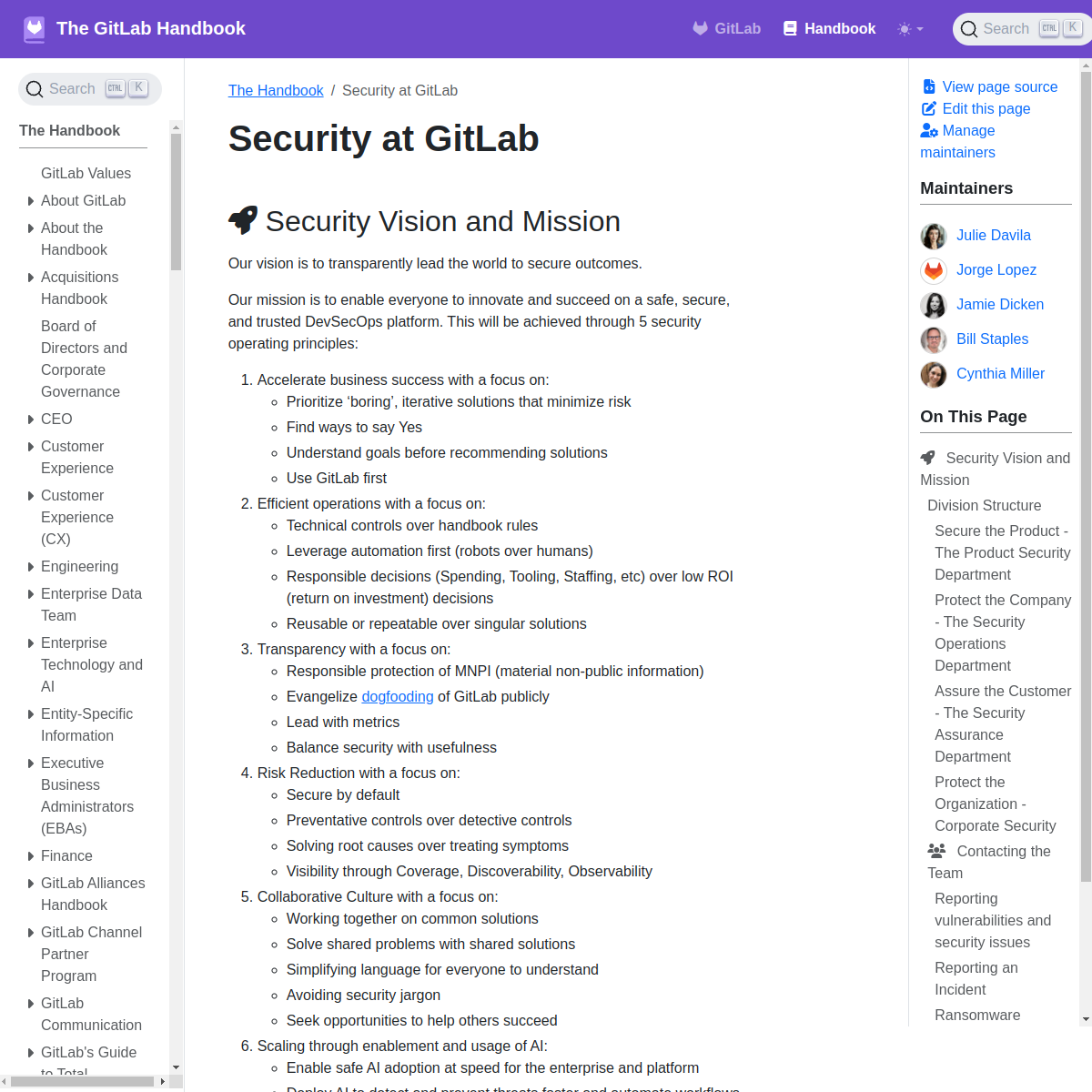 Screenshot of handbook.gitlab.com